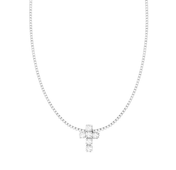 Collana Tennis Con Croce In Argento 925