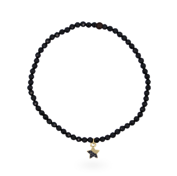 BRACCIALETTO STELLA DIAMANTI BLACK E SPINELLO ELASTICO - ORO18KT