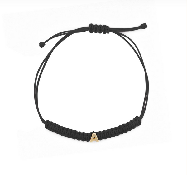 BRACCIALE TESSUTO NERO CON LETTERA - ORO18KT