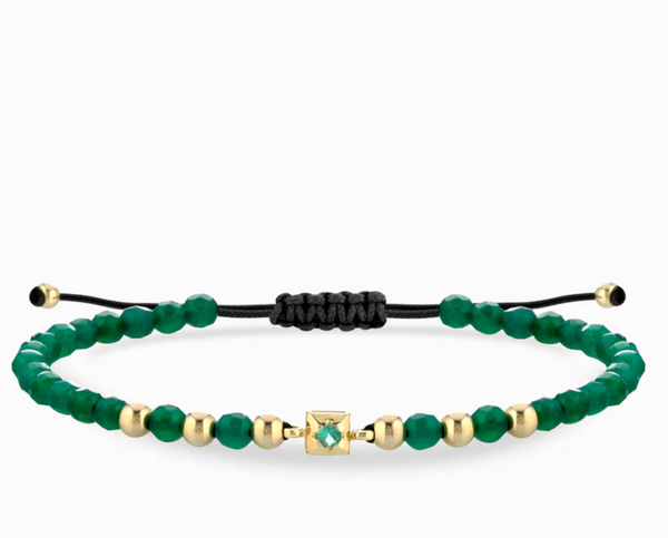 BRACCIALE LACCIO CON EMATITE VERDE IN ORO GIALLO PUNTO LUCE CENTRALE CON SMERALDO