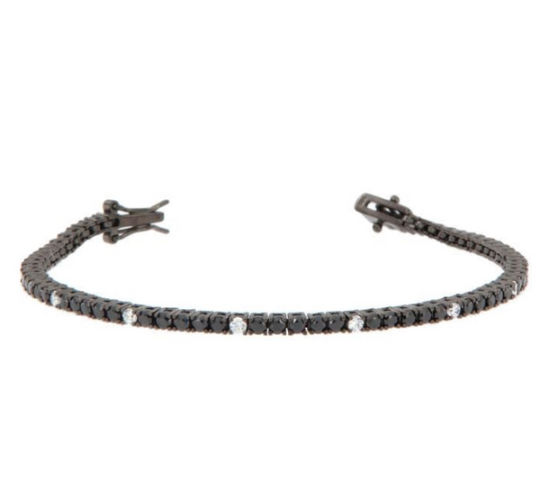 BRACCIALE ARGENTO TENNIS NERO SPOT BIANCO