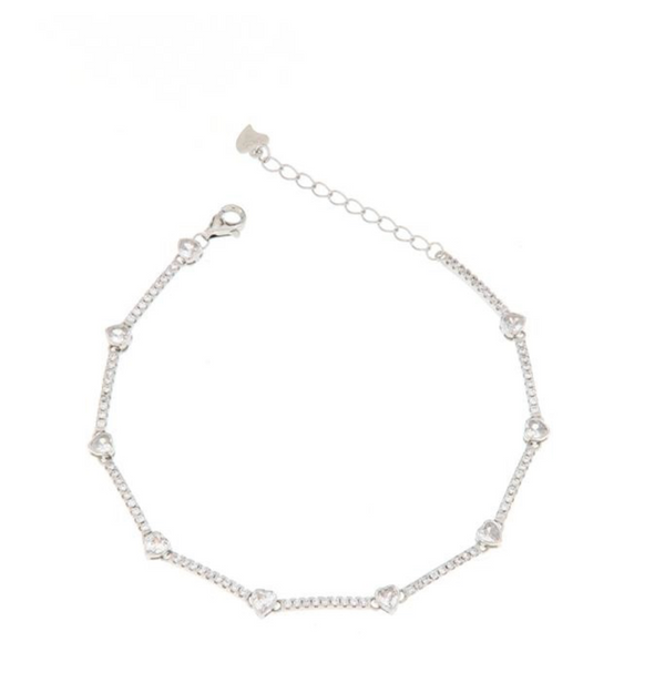 BRACCIALE ARGENTO ZIRCONE CON CUORI